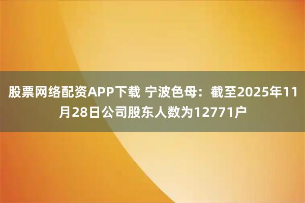 股票网络配资APP下载 宁波色母：截至2025年11月28日公司股东人数为12771户